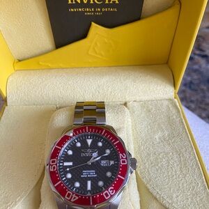 Invicta Silver Watch with Red Bezel
